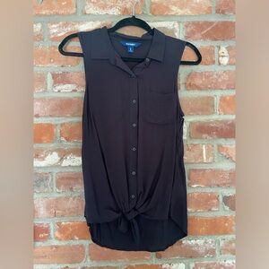 Old Navy Black Tie Front Sleeveless Collar Blouse Shirt Medium Tank